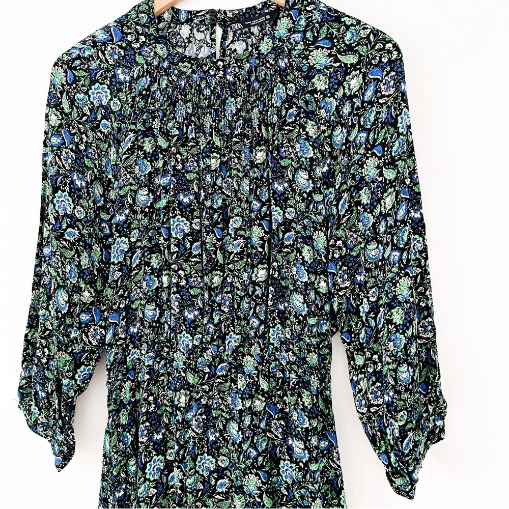 Zara Mini Green Blue Dress Floral dress - Picture 3 of 7